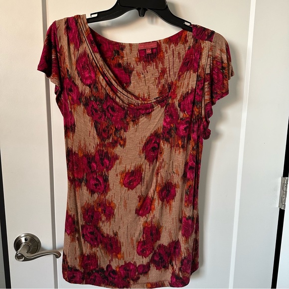Anthropologie Roses in The Rain Floral Knit Top by One.September Red Tan - Picture 2 of 4